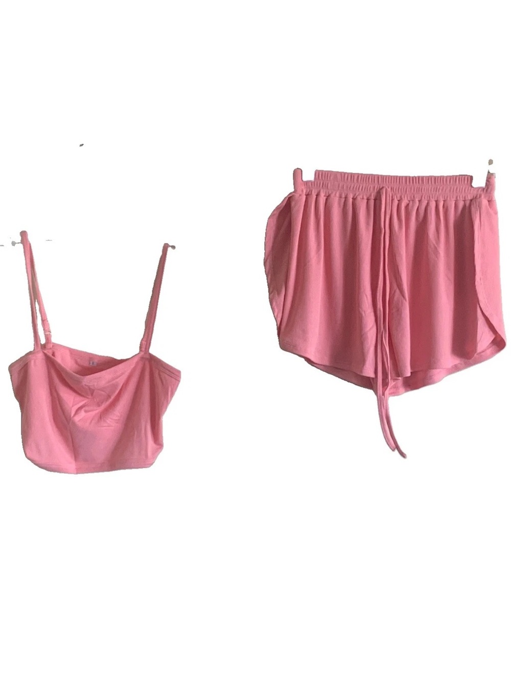 Mido Pink Cropped Cami and Elastic Waist Shorts Sleep Set